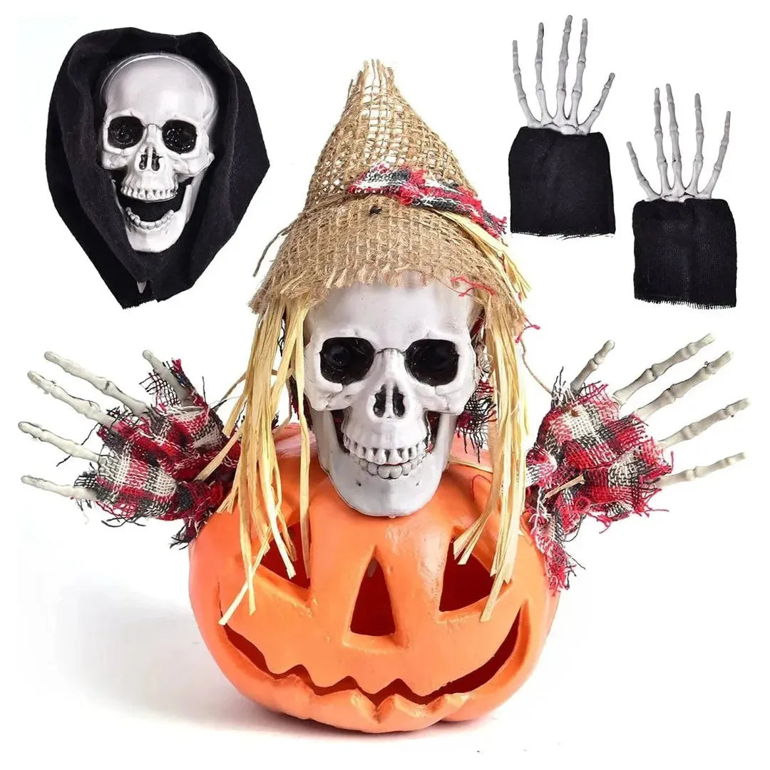 Creepy Skeleton Ground Stakes Decoration – 2 Skulls with Poseable Hands