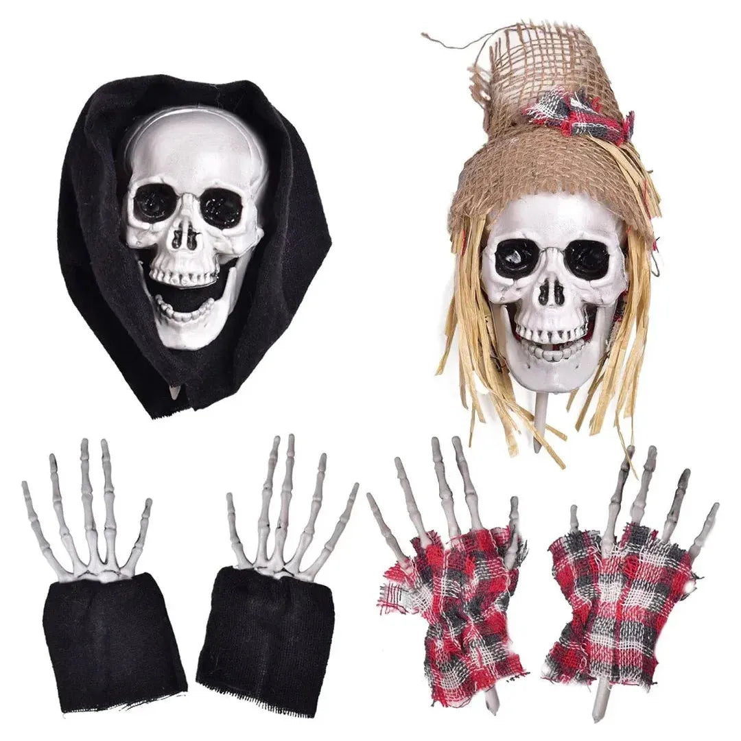 Creepy Skeleton Ground Stakes Decoration – 2 Skulls with Poseable Hands
