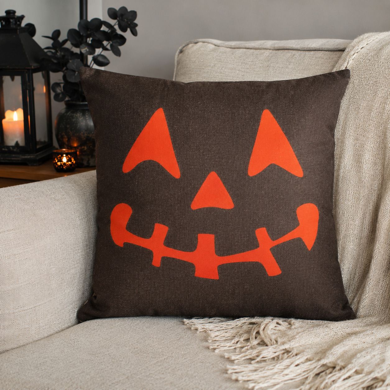 Halloween Burlap Canvas Throw Pillow Covers – Trick or Treat, Haunted House & Jack-O’-Lantern Designs