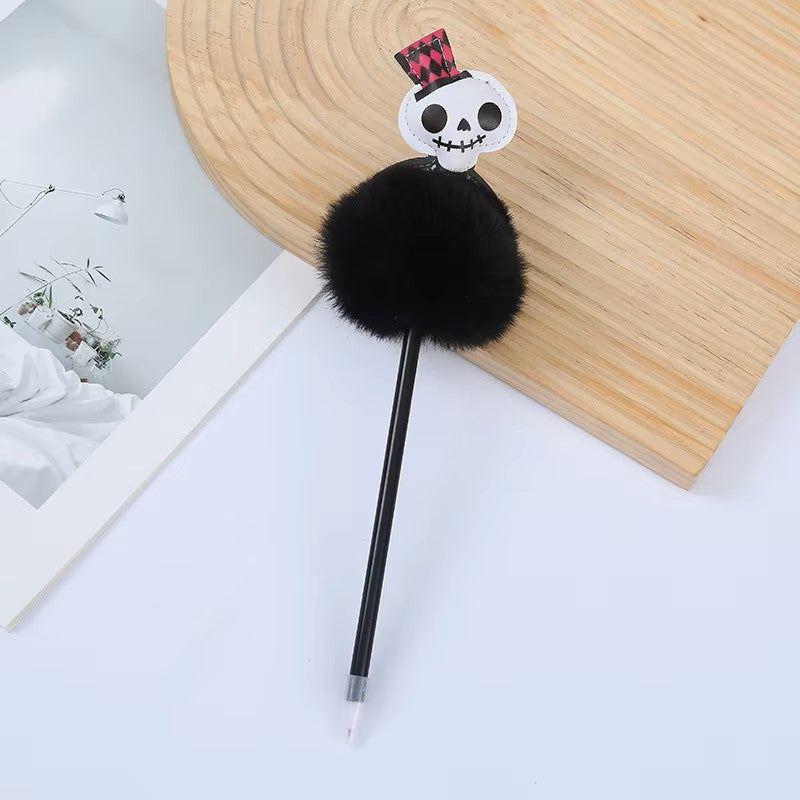 Spooky Pom Pom Pen – Cute Halloween Ballpoint with Ghost, Skull, Bat, or Witch Legs