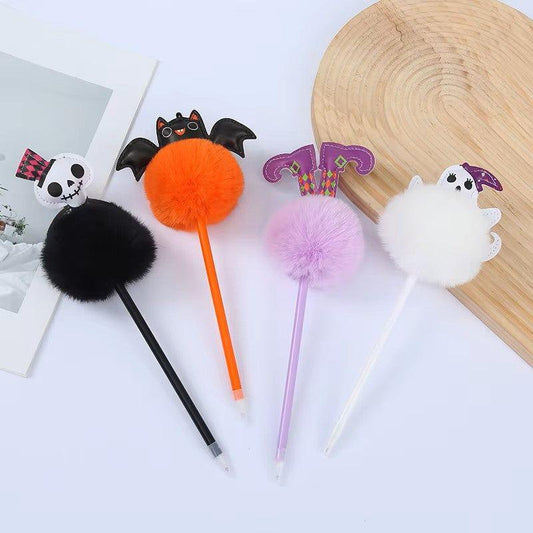 Spooky Pom Pom Pen – Cute Halloween Ballpoint with Ghost, Skull, Bat, or Witch Legs