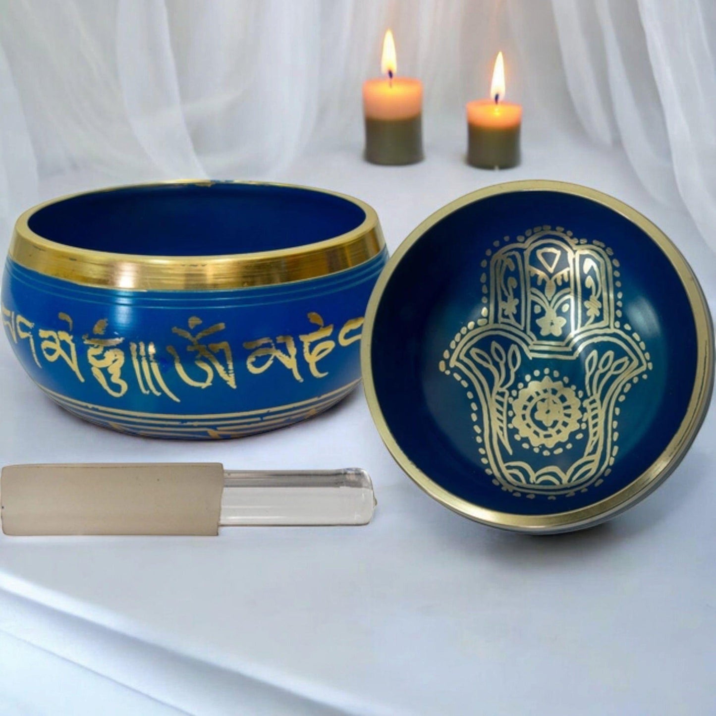Hamsa Small Singing Bowl – Blue with Wooden Mallet (4.25")