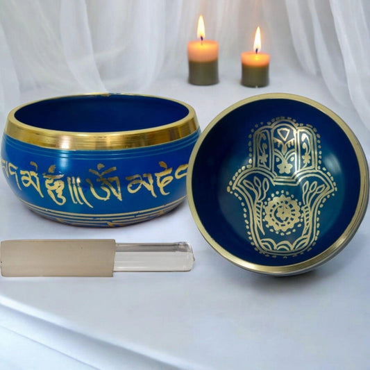 Hamsa Small Singing Bowl – Blue with Wooden Mallet (4.25")