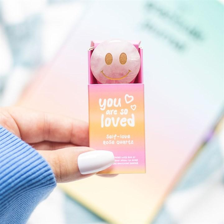 You Are So Loved – Happy Face Rose Quartz Crystal | Self-Love & Wellbeing Gift