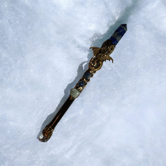 Lapis Lazuli & Gold Dragon Wand – Protection, Power & Prosperity (10")