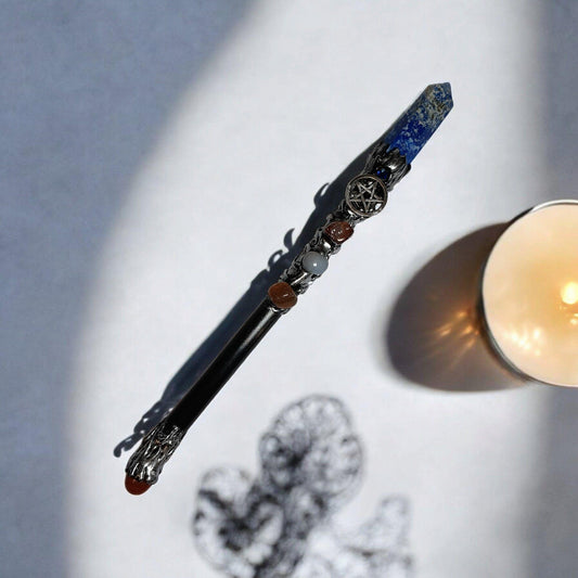 Lapis Lazuli & Pentacle Crystal Wand – Psychic Protection & Elemental Balance