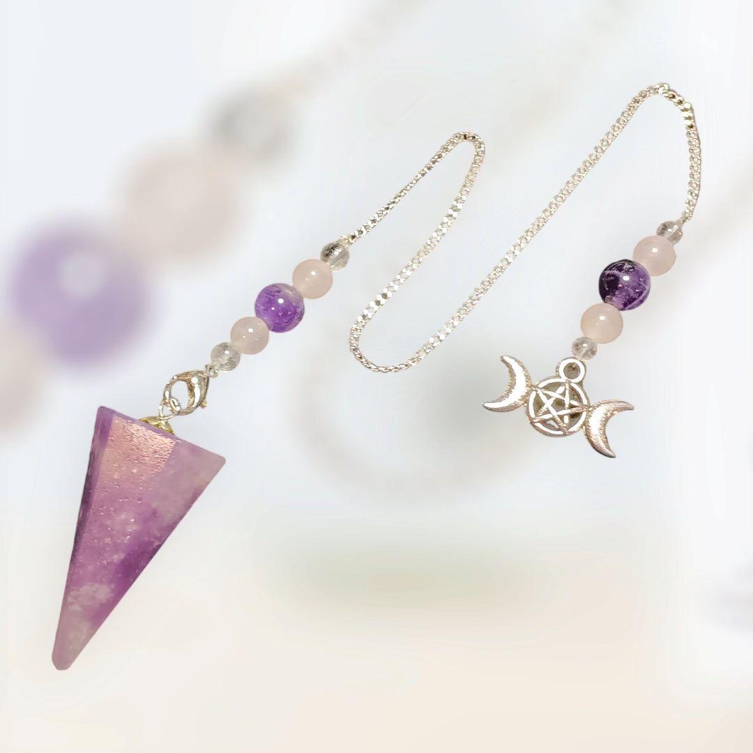 Lepidolite Triple Moon Hexagonal Pendulum