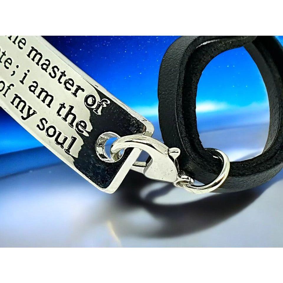 I Am the Master & Captain Inspirational Bracelet – Adjustable Faux Leather, Plated Bar with Engraved Quote