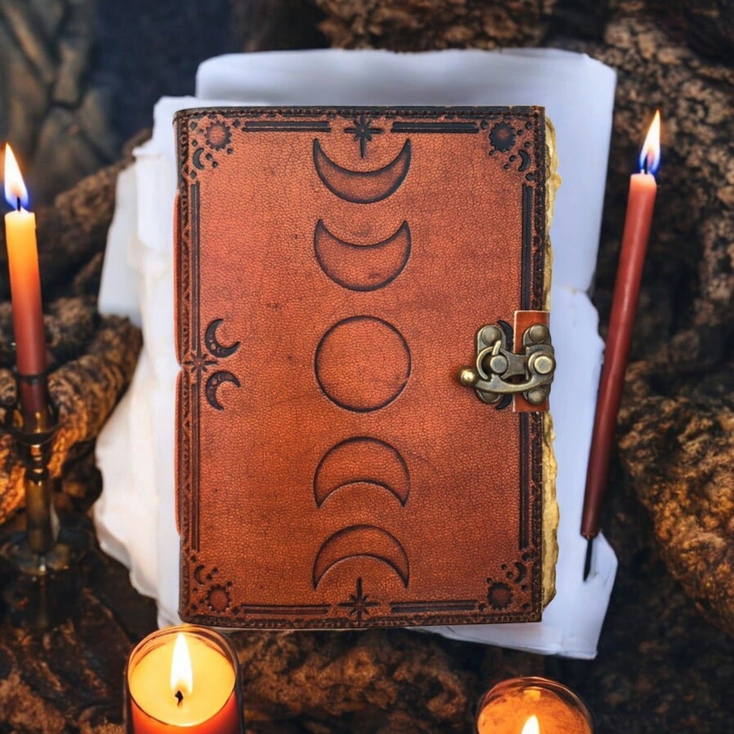 Moon Phases Leather Journal with Clasp – 5"x7"