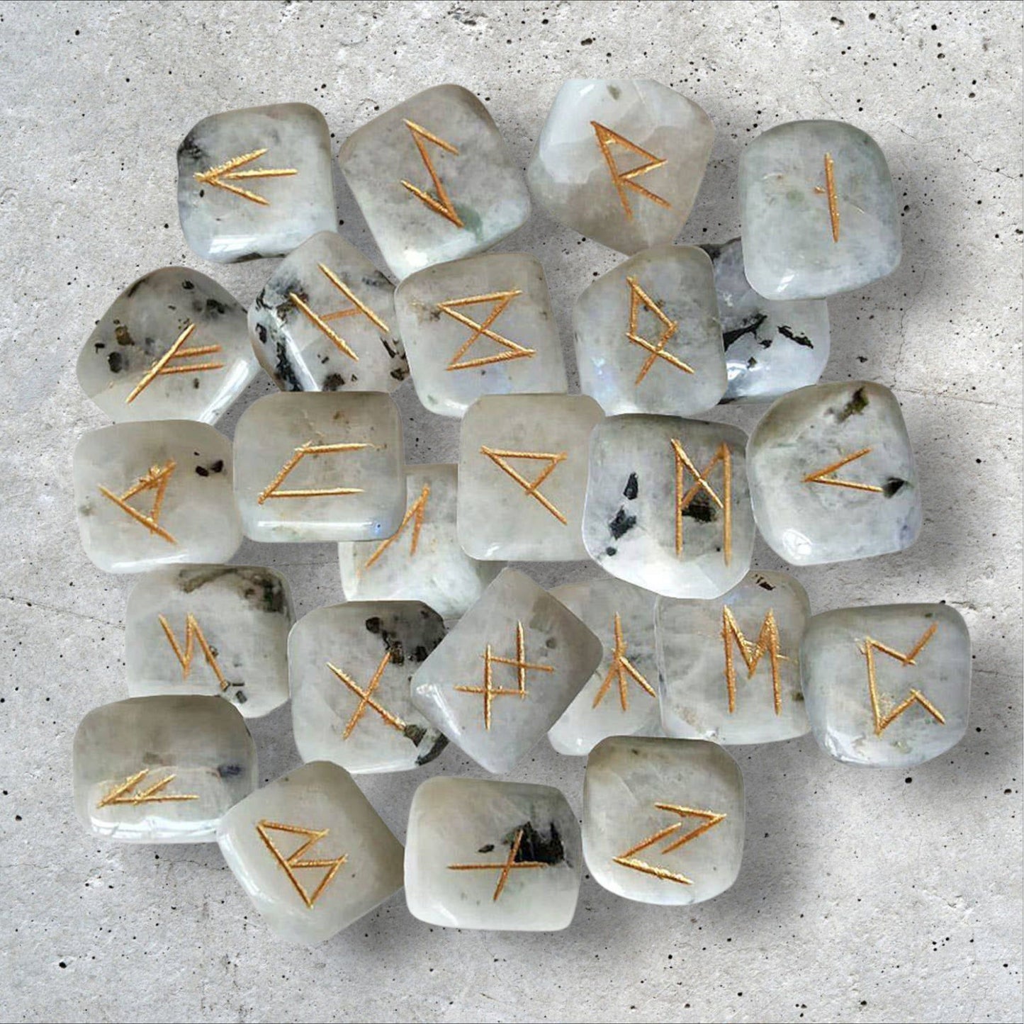 Rainbow Moonstone Rune Set - Elder Futhark Runes for Divination, Intuition & Inner Wisdom