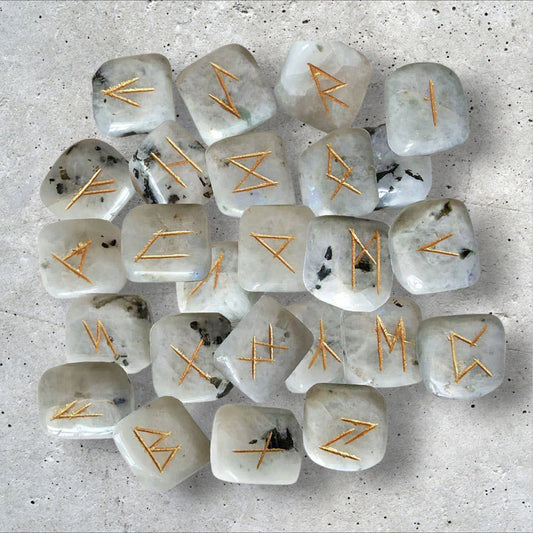 Rainbow Moonstone Rune Set - Elder Futhark Runes for Divination, Intuition & Inner Wisdom