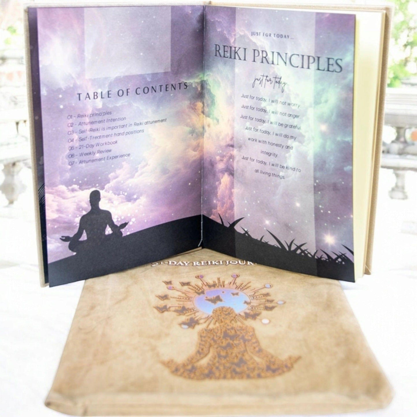 Reiki Attunement Vegan Leather Journal – 21-Day Guided Practice with Carrying Bag
