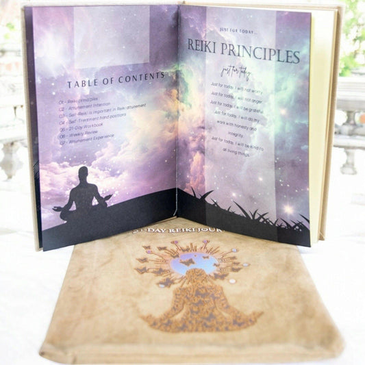 Reiki Attunement Vegan Leather Journal – 21-Day Guided Practice with Carrying Bag