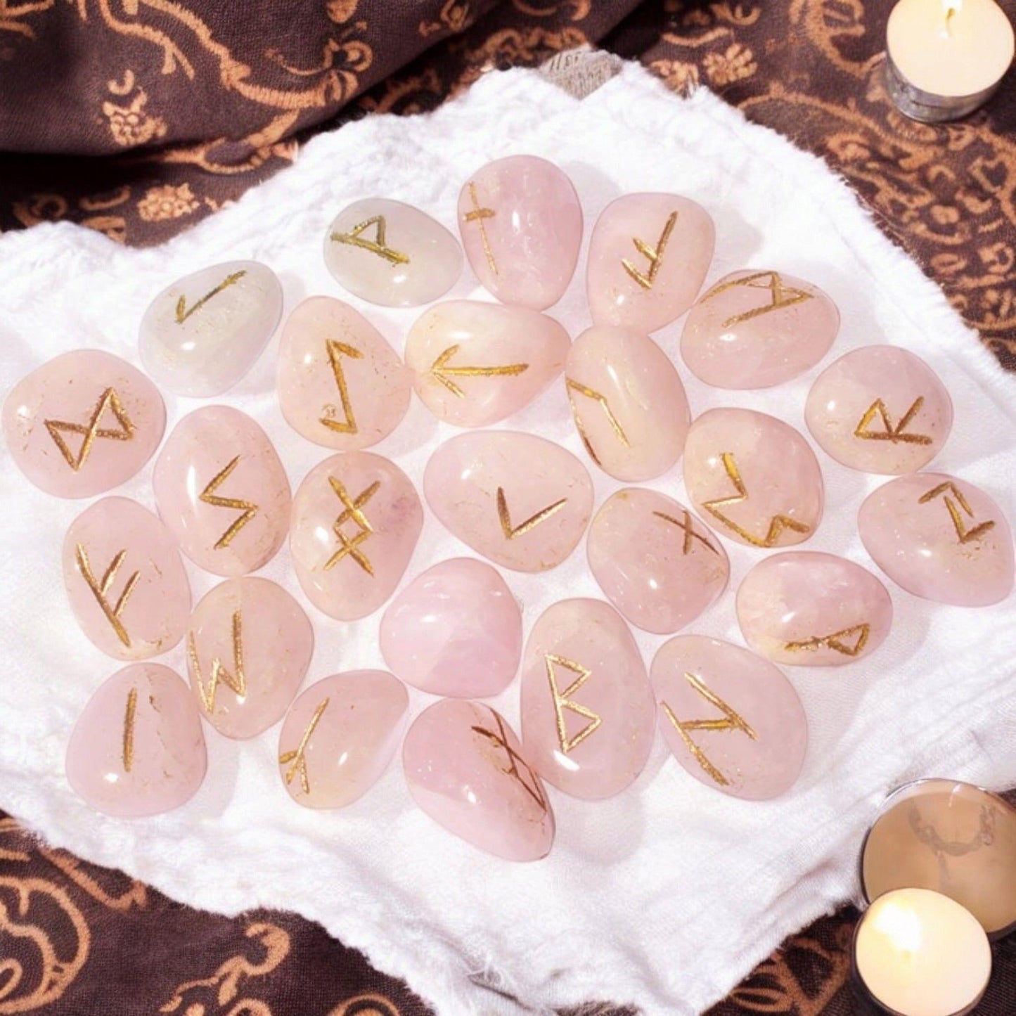 Rose Quartz Rune Set – Elder Futhark Runes for Love, Intuition & Divination