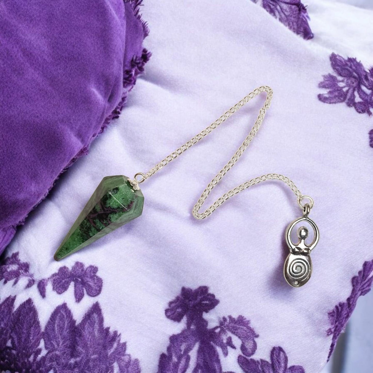 Ruby Zoisite Hexagonal Spiral Goddess Pendulum