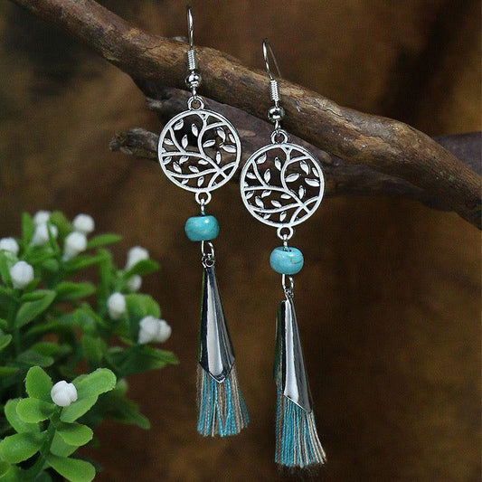 Boho Tassel Earrings with Turquoise Beads