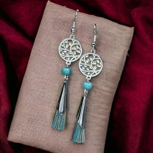 Boho Tassel Earrings with Turquoise Beads