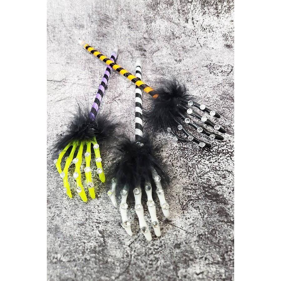 Glam Skeleton Hand Pen – Sparkly Bling & Feather Boa, Random Color