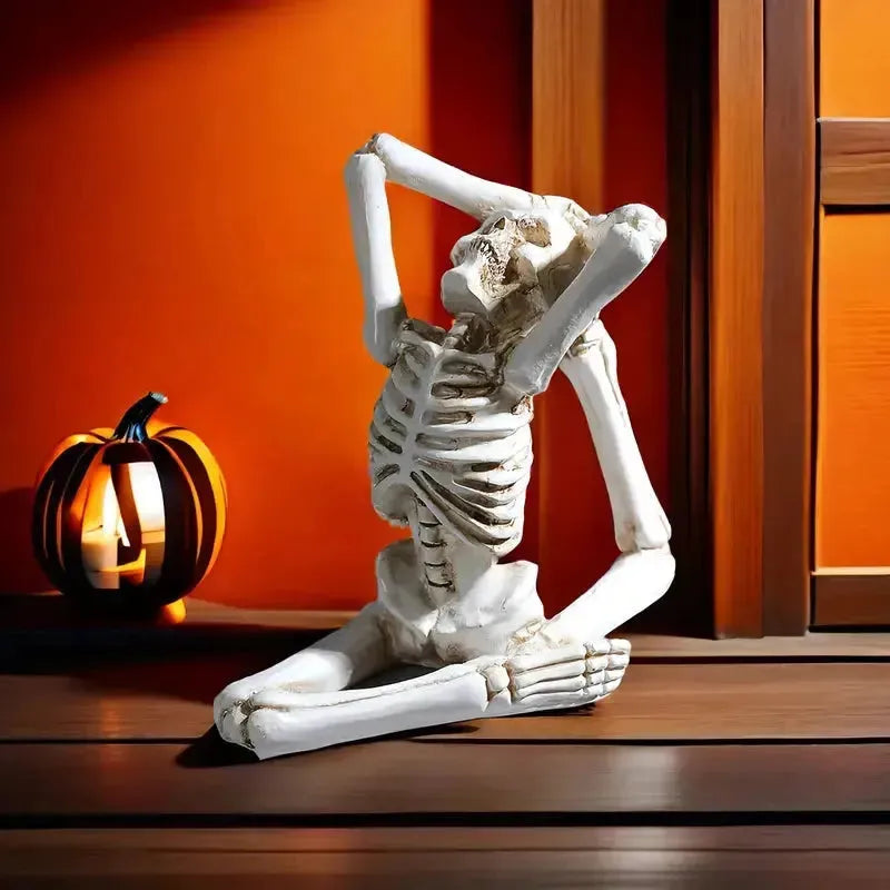 Skeleton Yoga Pose Figurine – Gothic Resin Decor for Altar, Meditation, or Yoga Space