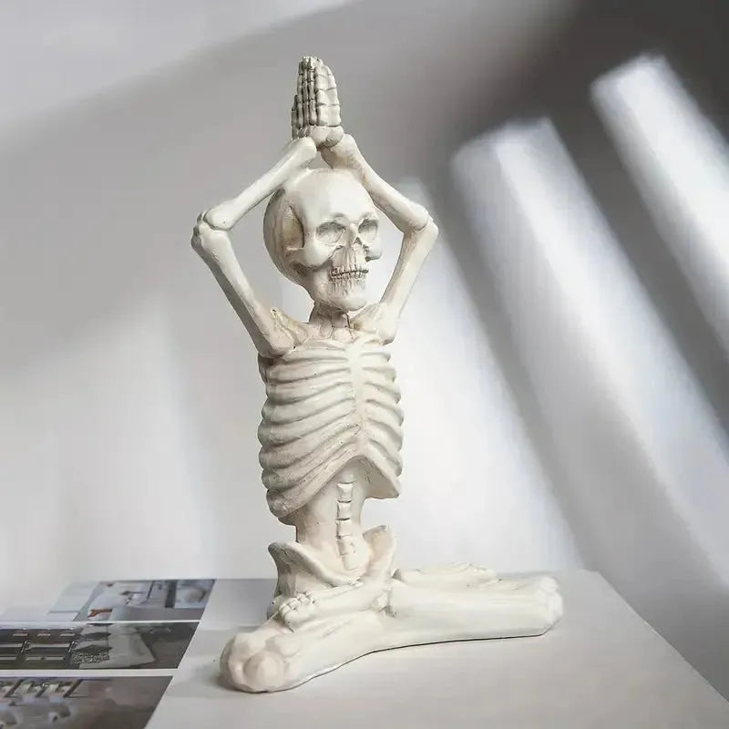 Skeleton Yoga Pose Figurine – Gothic Resin Decor for Altar, Meditation, or Yoga Space