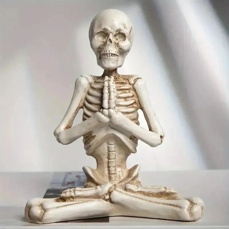 Skeleton Yoga Pose Figurine – Gothic Resin Decor for Altar, Meditation, or Yoga Space