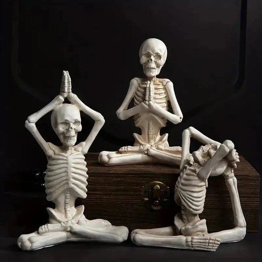 Skeleton Yoga Pose Figurine – Gothic Resin Decor for Altar, Meditation, or Yoga Space
