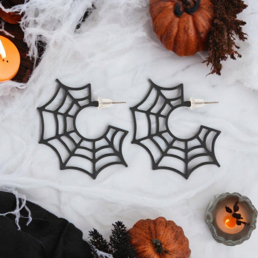 Black Spider Web Statement Earrings – Spooky Goth Jewelry
