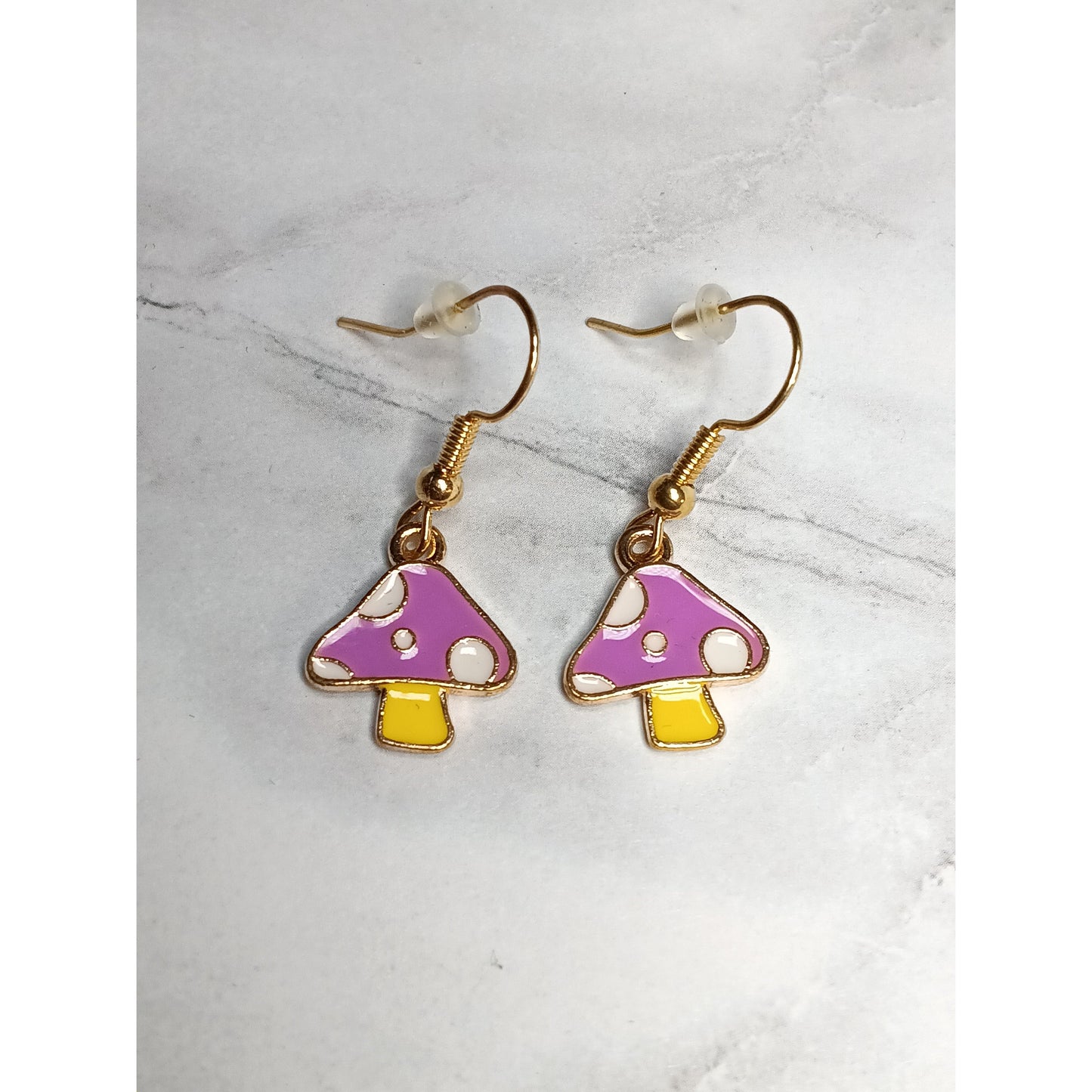 Whimsical Toadstool Mushroom Earrings – Enamel Dangle in Red, Pink, Lavender, Sky Blue