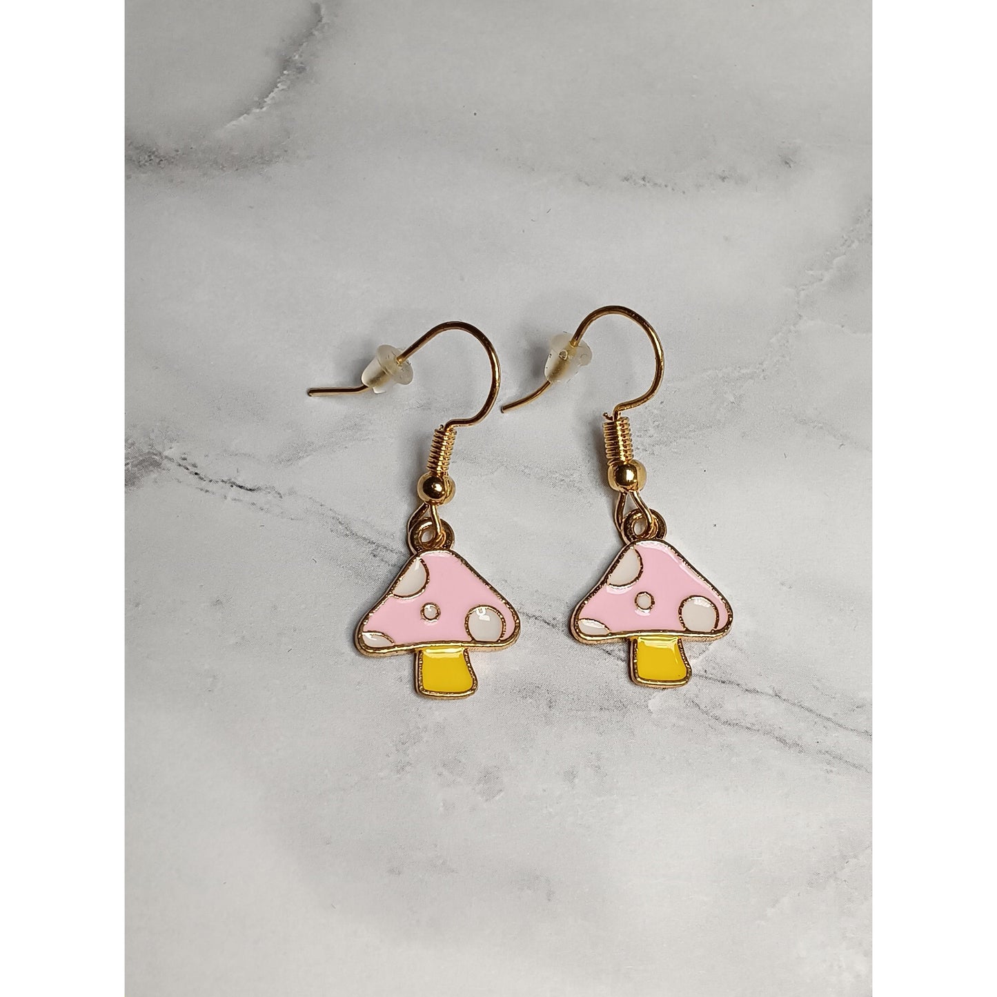 Whimsical Toadstool Mushroom Earrings – Enamel Dangle in Red, Pink, Lavender, Sky Blue