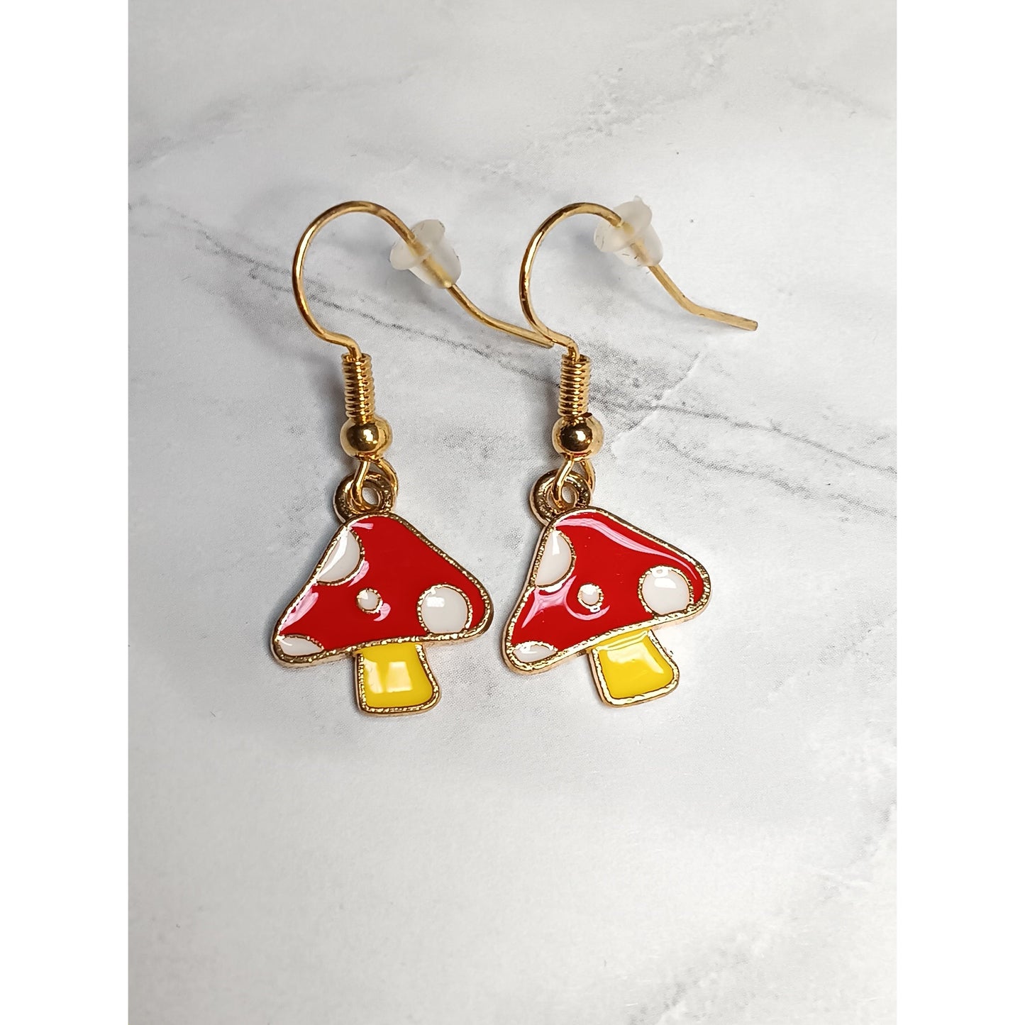 Whimsical Toadstool Mushroom Earrings – Enamel Dangle in Red, Pink, Lavender, Sky Blue