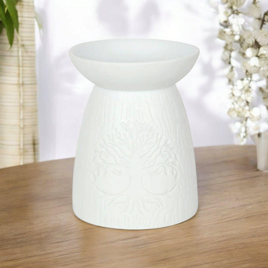 Tree of Life Oil Burner – Matte White Ceramic with Soft Illumination