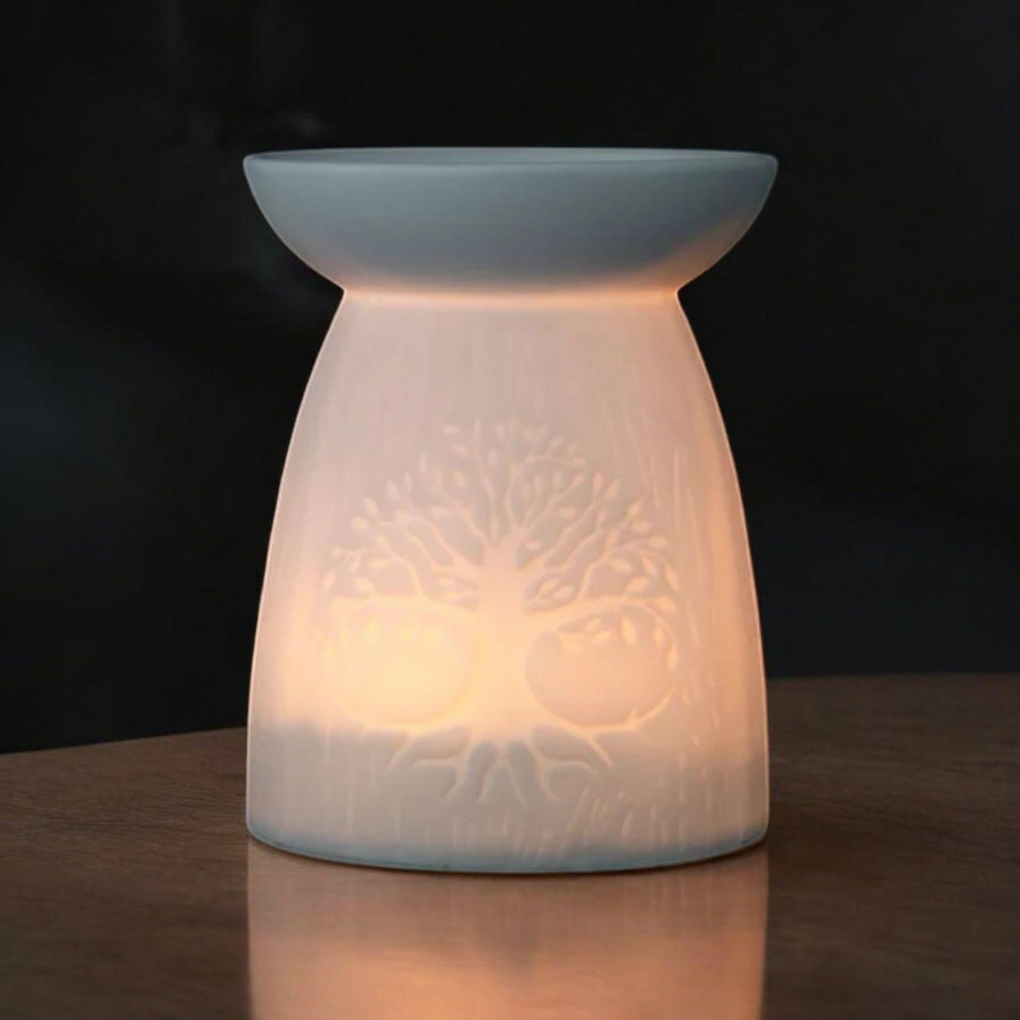 Tree of Life Oil Burner – Matte White Ceramic with Soft Illumination