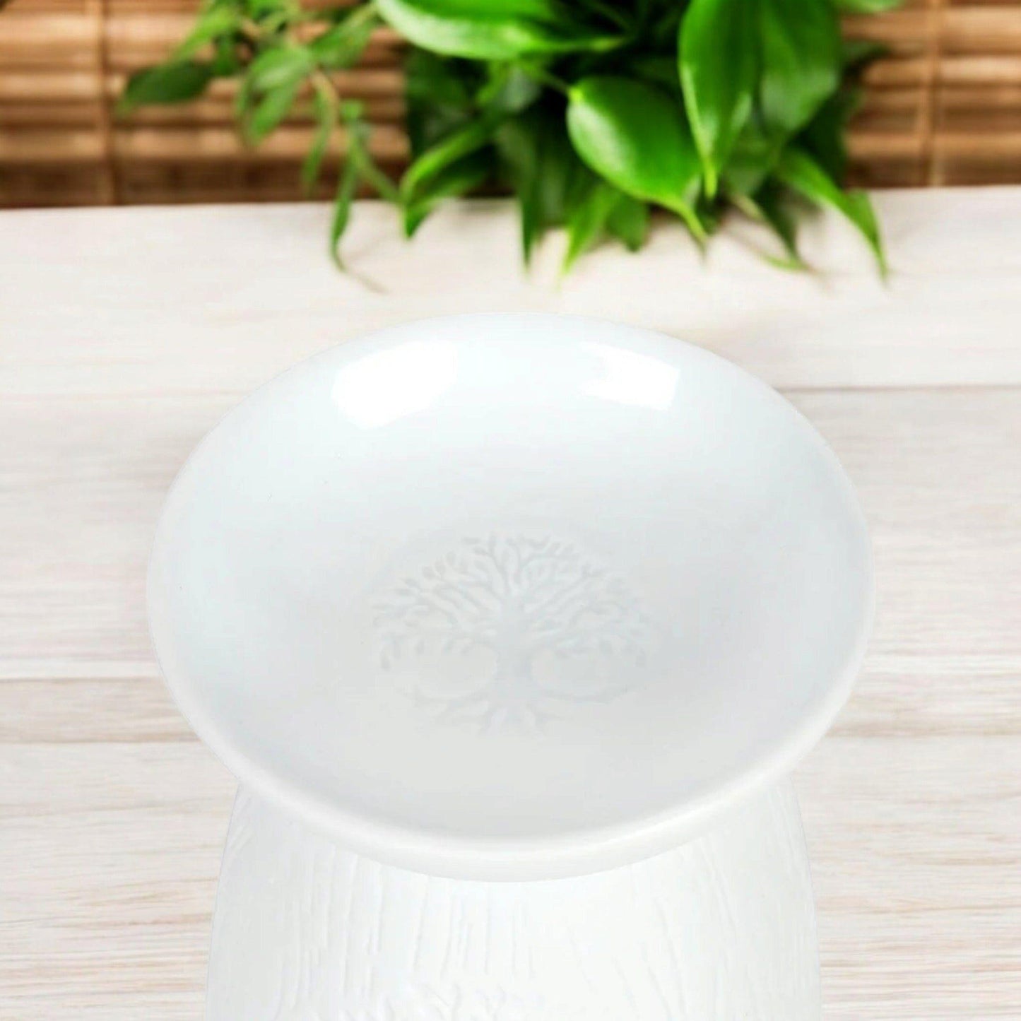 Tree of Life Oil Burner – Matte White Ceramic with Soft Illumination