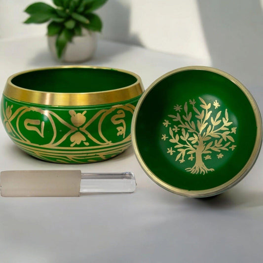 Tree of Life Small Green Singing Bowl with Mallet – 4.25"
