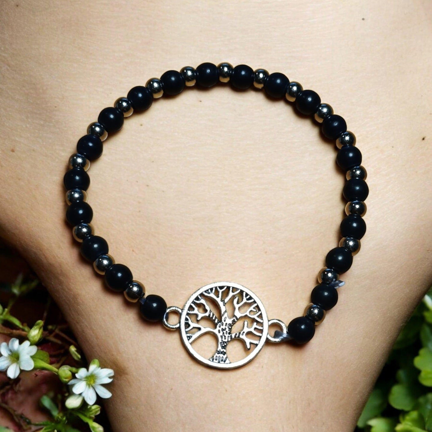 Tree of Life Beaded Bracelet – Stretchy & Lightweight with Silver Charm (3 Colors)