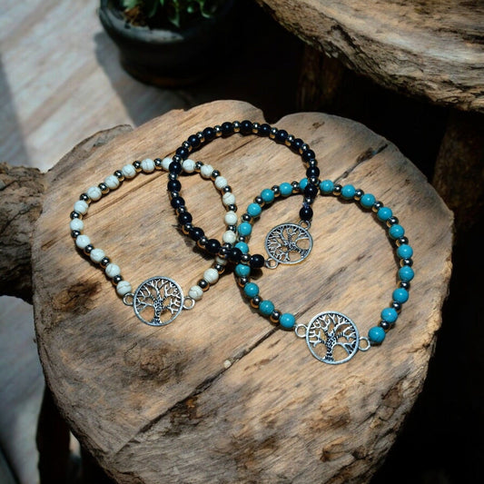 Tree of Life Beaded Bracelet – Stretchy & Lightweight with Silver Charm (3 Colors)