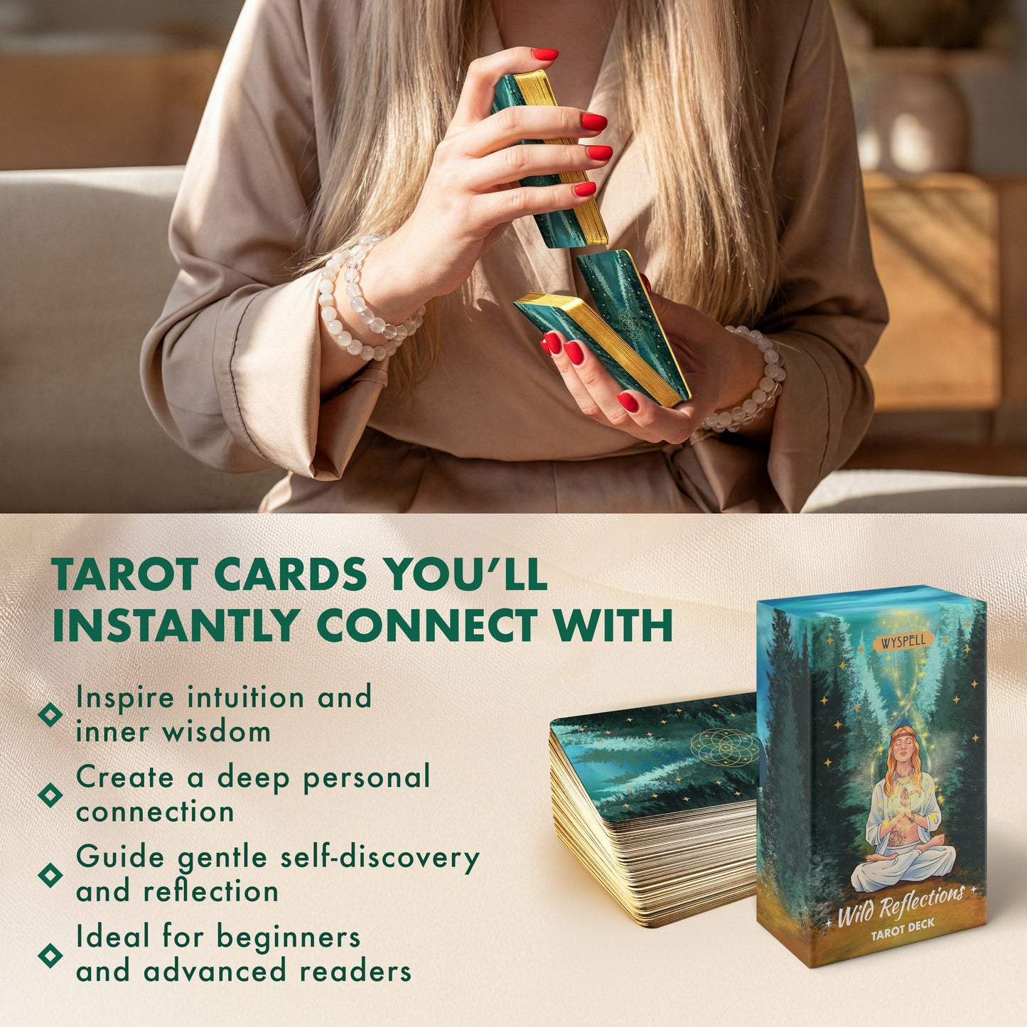 Wild Reflections Tarot Deck with Guidebook – Nature-Inspired 78 Card Tarot Deck with Gold Foil Edges
