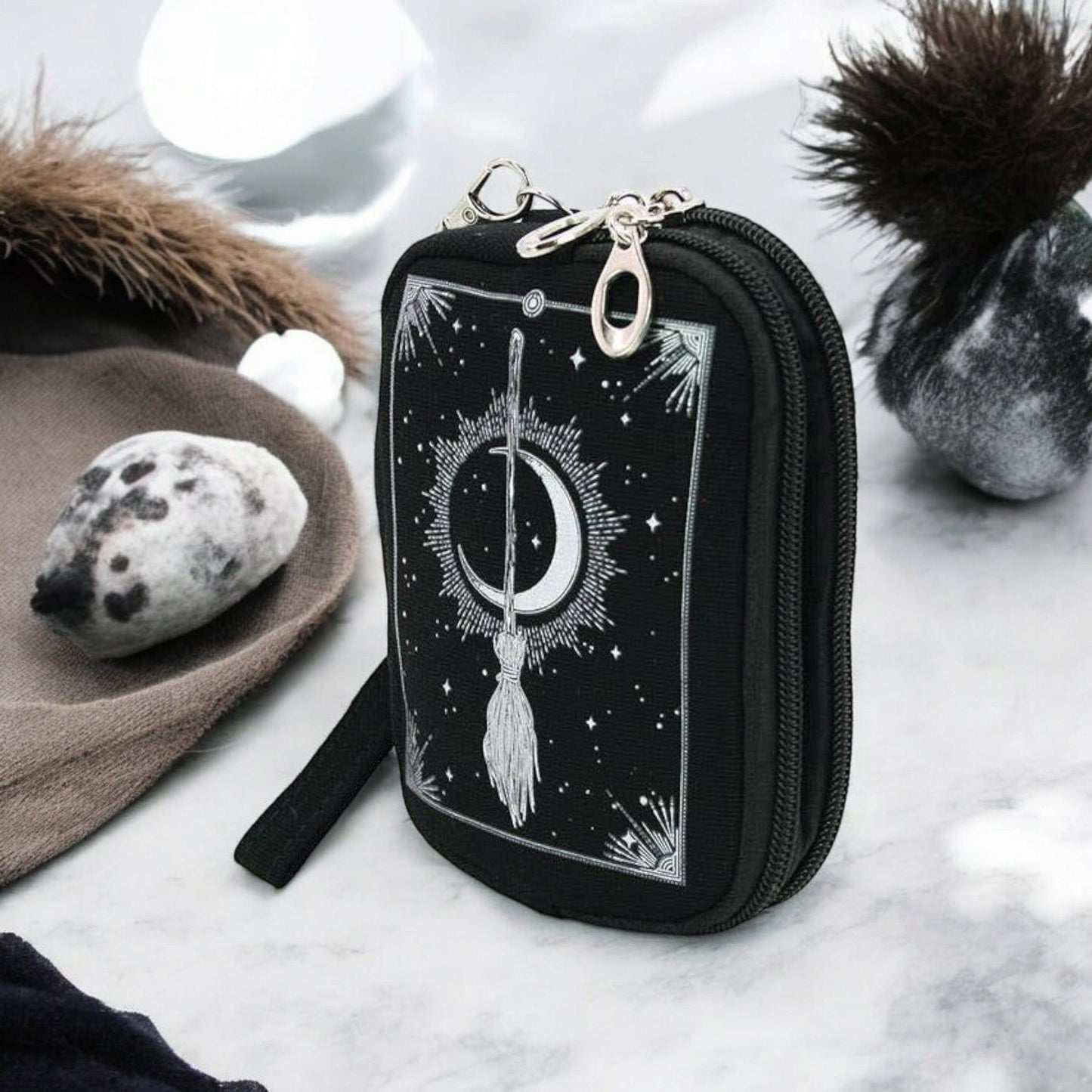 Witchy Wristlet – Celestial & Occult-Inspired Canvas Zipper Pouch