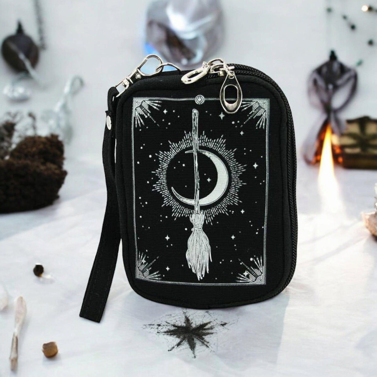 Witchy Wristlet – Celestial & Occult-Inspired Canvas Zipper Pouch