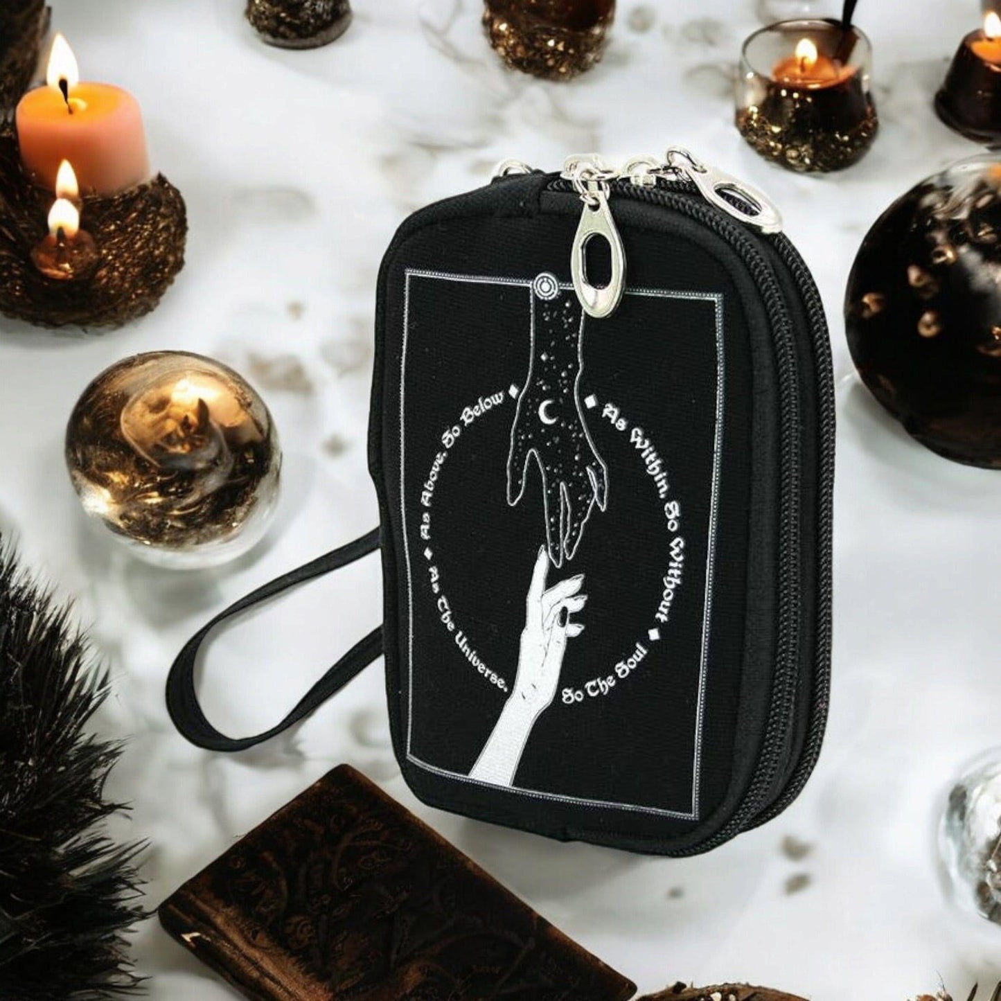 Witchy Wristlet – Celestial & Occult-Inspired Canvas Zipper Pouch