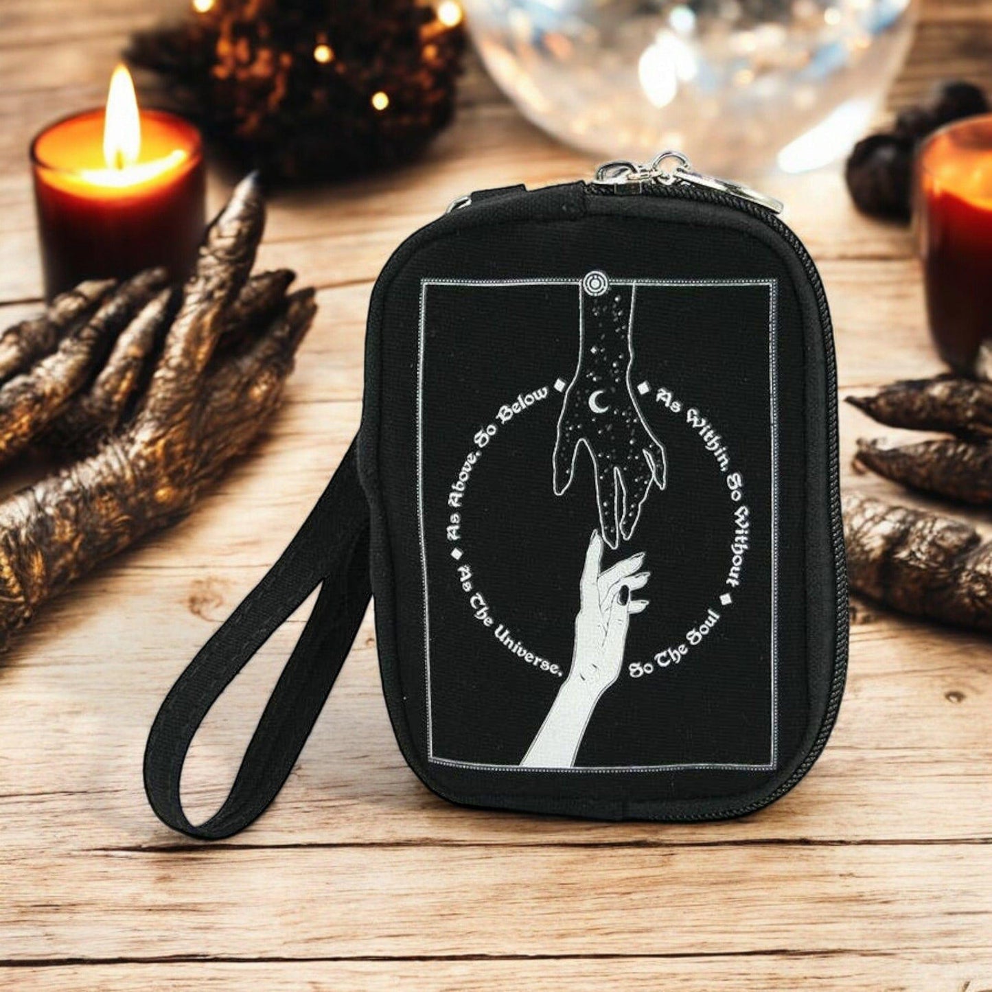 Witchy Wristlet – Celestial & Occult-Inspired Canvas Zipper Pouch