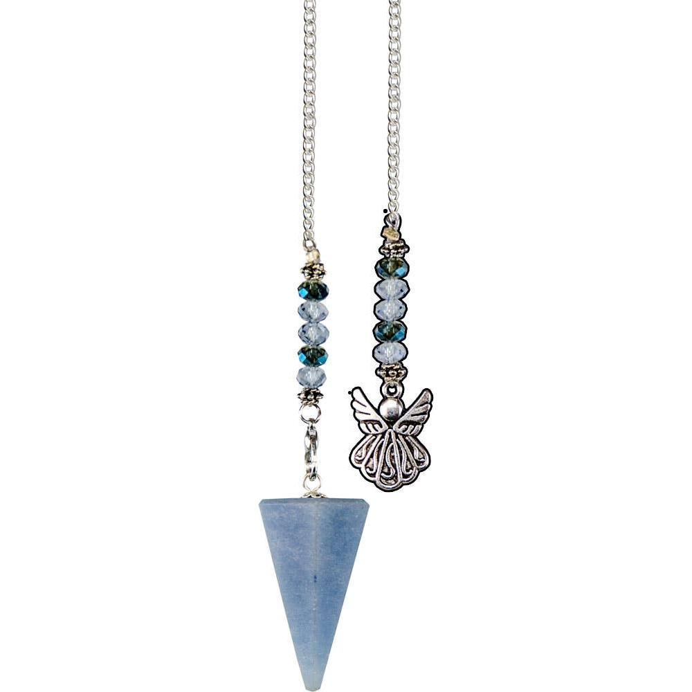 Angelite Hexagonal Pendulum with Angel Charm & Beaded Chain