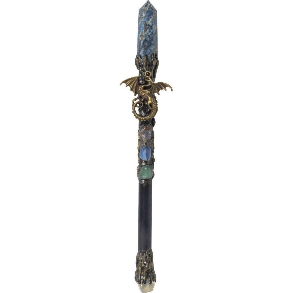 Lapis Lazuli & Gold Dragon Wand – Protection, Power & Prosperity (10")