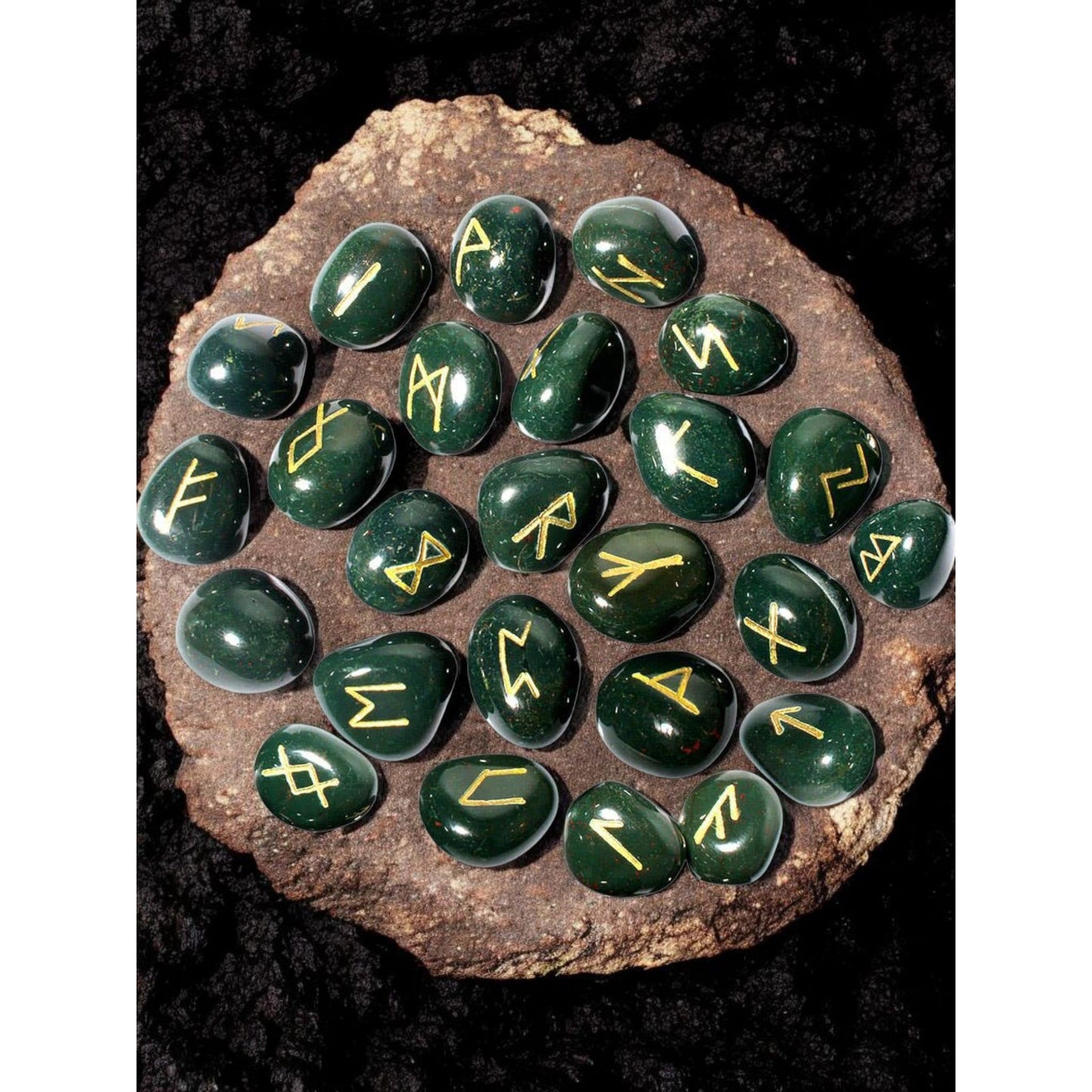 Bloodstone Rune Set with Pouch & Info Sheet – Hand-Carved Crystal Divination Stones