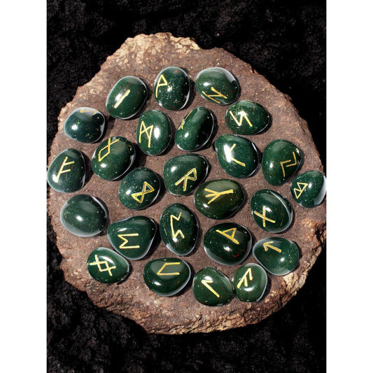 Bloodstone Rune Set with Pouch & Info Sheet – Hand-Carved Crystal Divination Stones