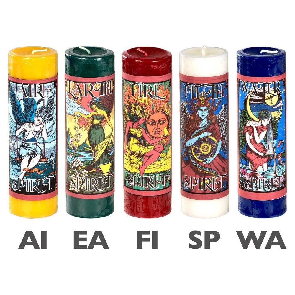 Element Spirit Pillar Candles – Air, Fire, Water, Earth & Spirit