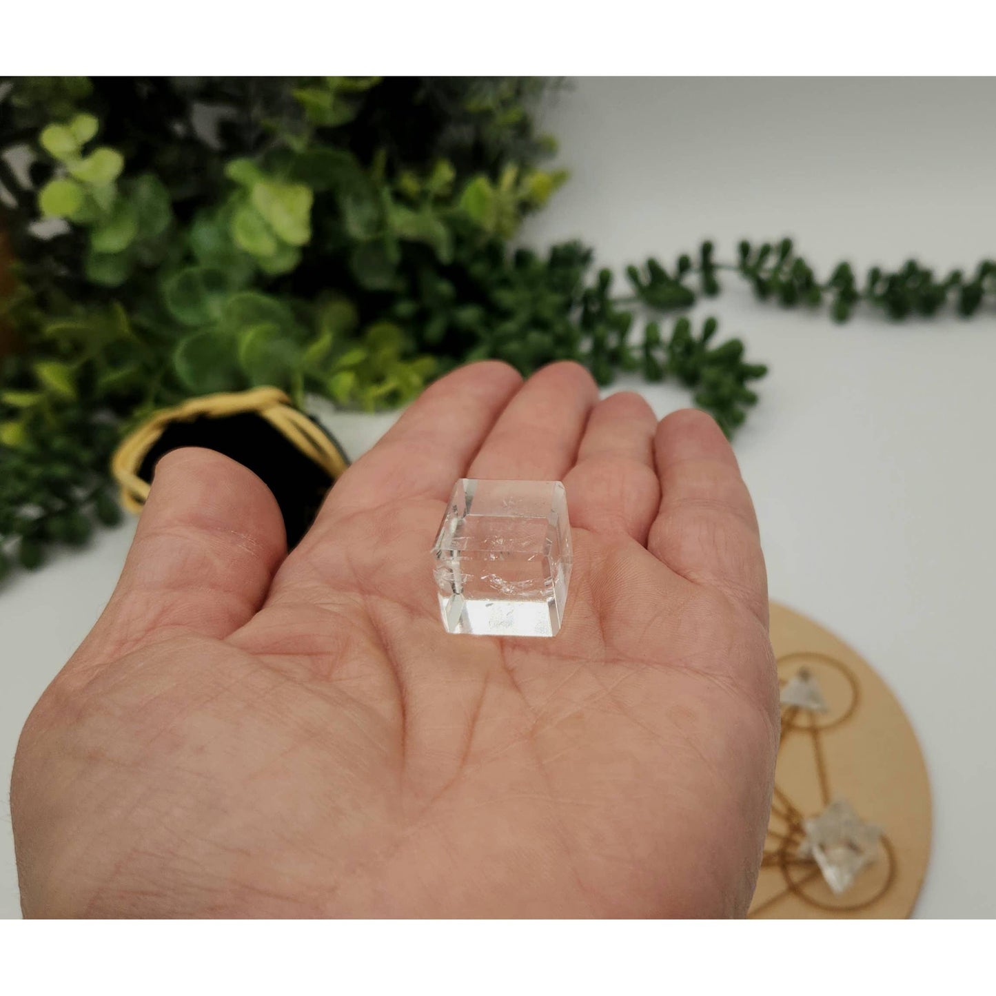 Clear Quartz Sacred Geometry Set – 7 Carved Crystals + Merkaba & Sphere with Grid & Pouch