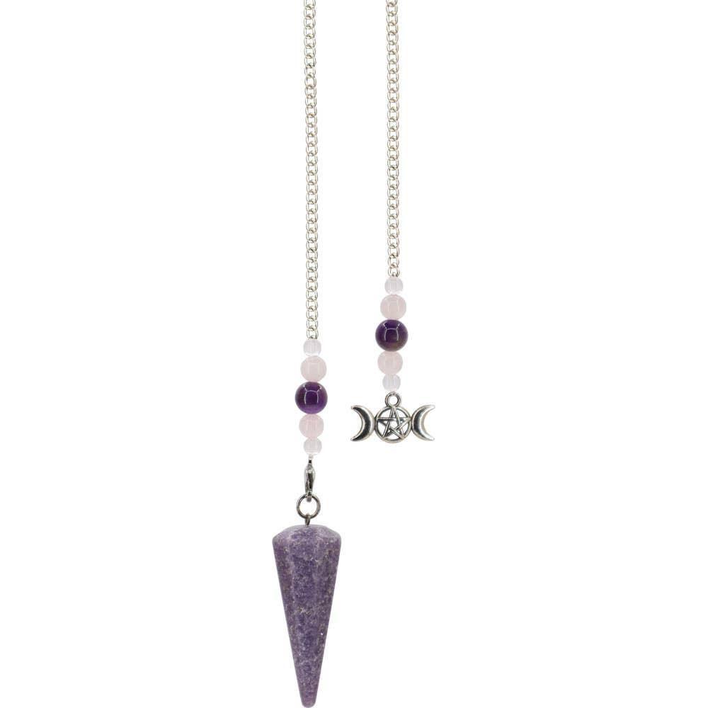 Lepidolite Triple Moon Hexagonal Pendulum