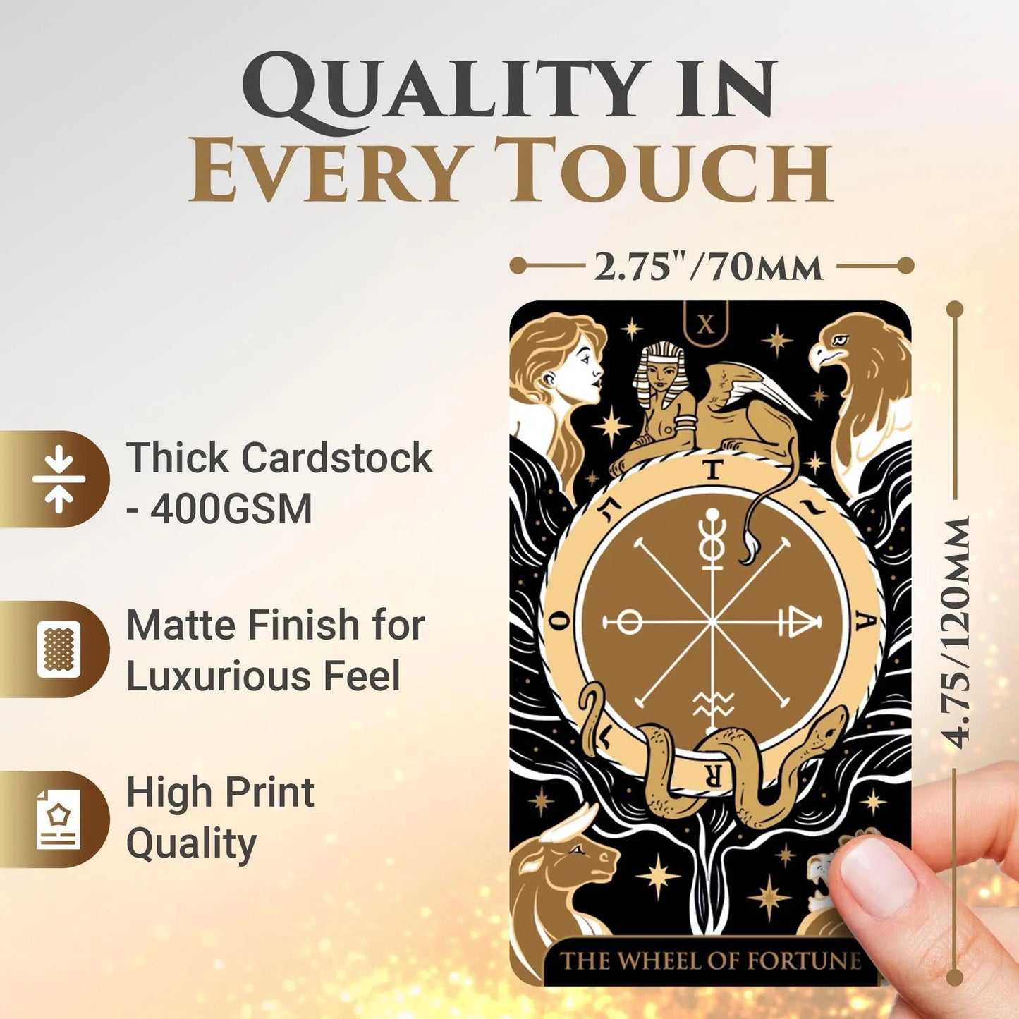 Starlight Gold Tarot Deck with Guidebook – Celestial Tarot Cards with Gold Edges