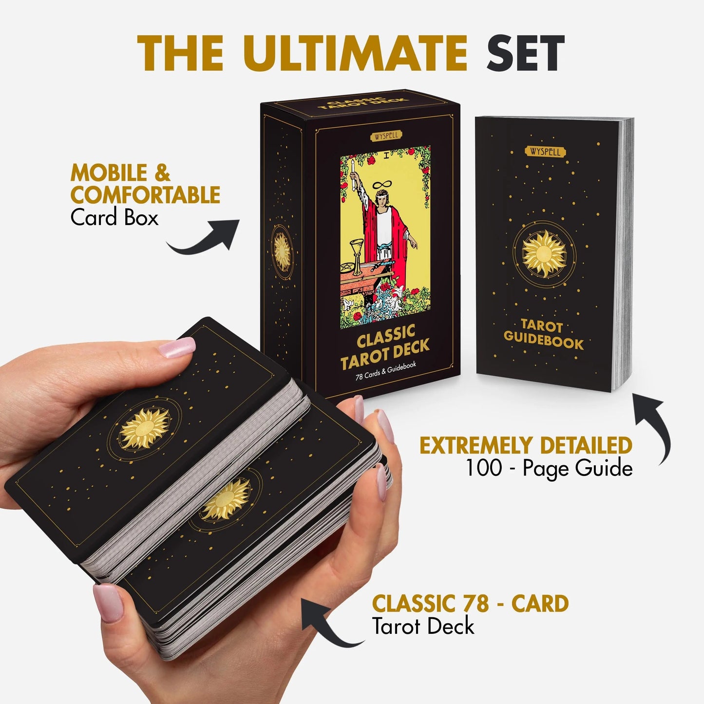 Classic Black Tarot Deck with Guidebook – 78 Card Beginner-Friendly Tarot Set
